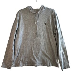Polo Ralph Lauren Mens Gray Long Sleeve Hooded T-Shirt Pony Logo Large Preppy